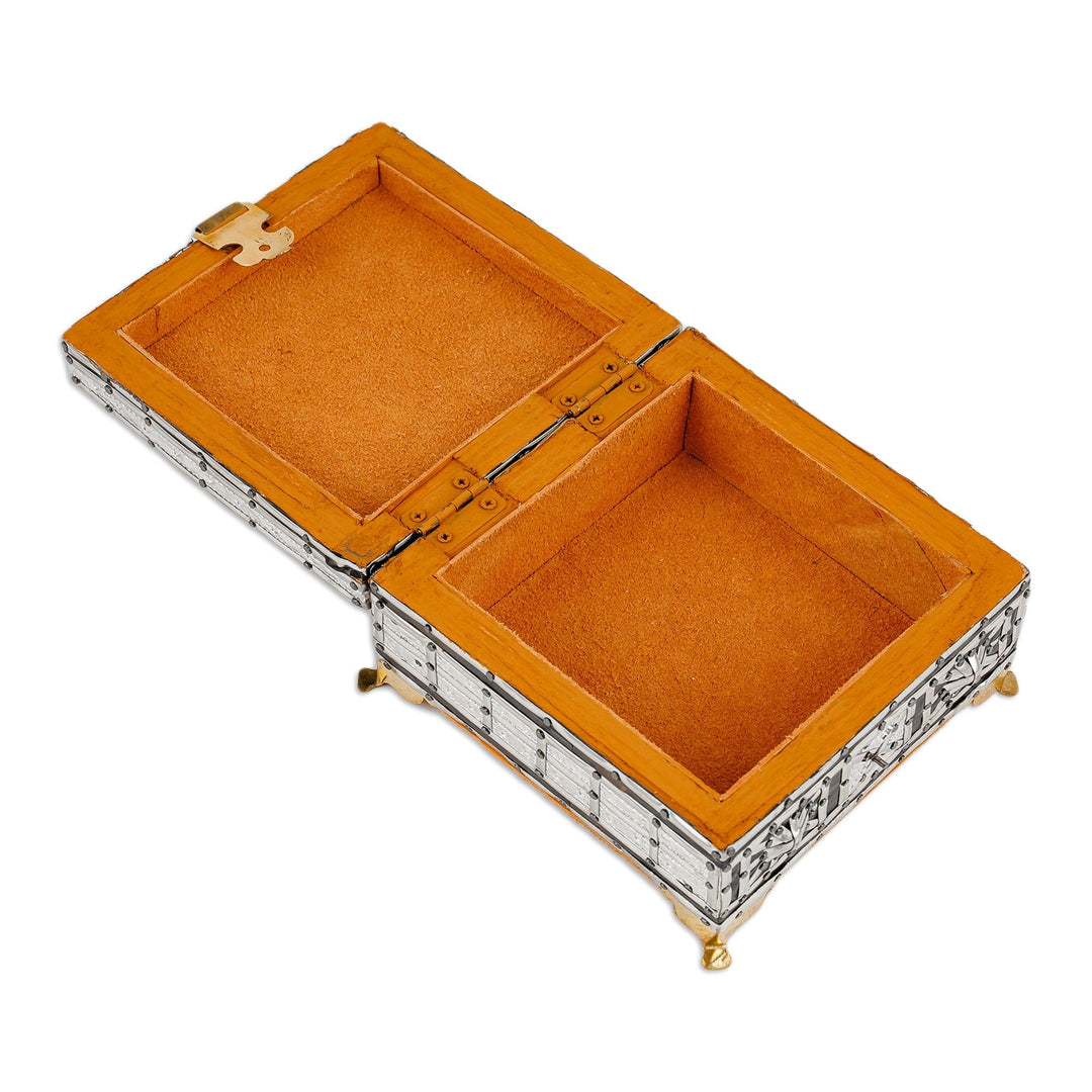 Handmade Square Wood Tin Aluminum and Brass Jewelry Box - Square Sandiq