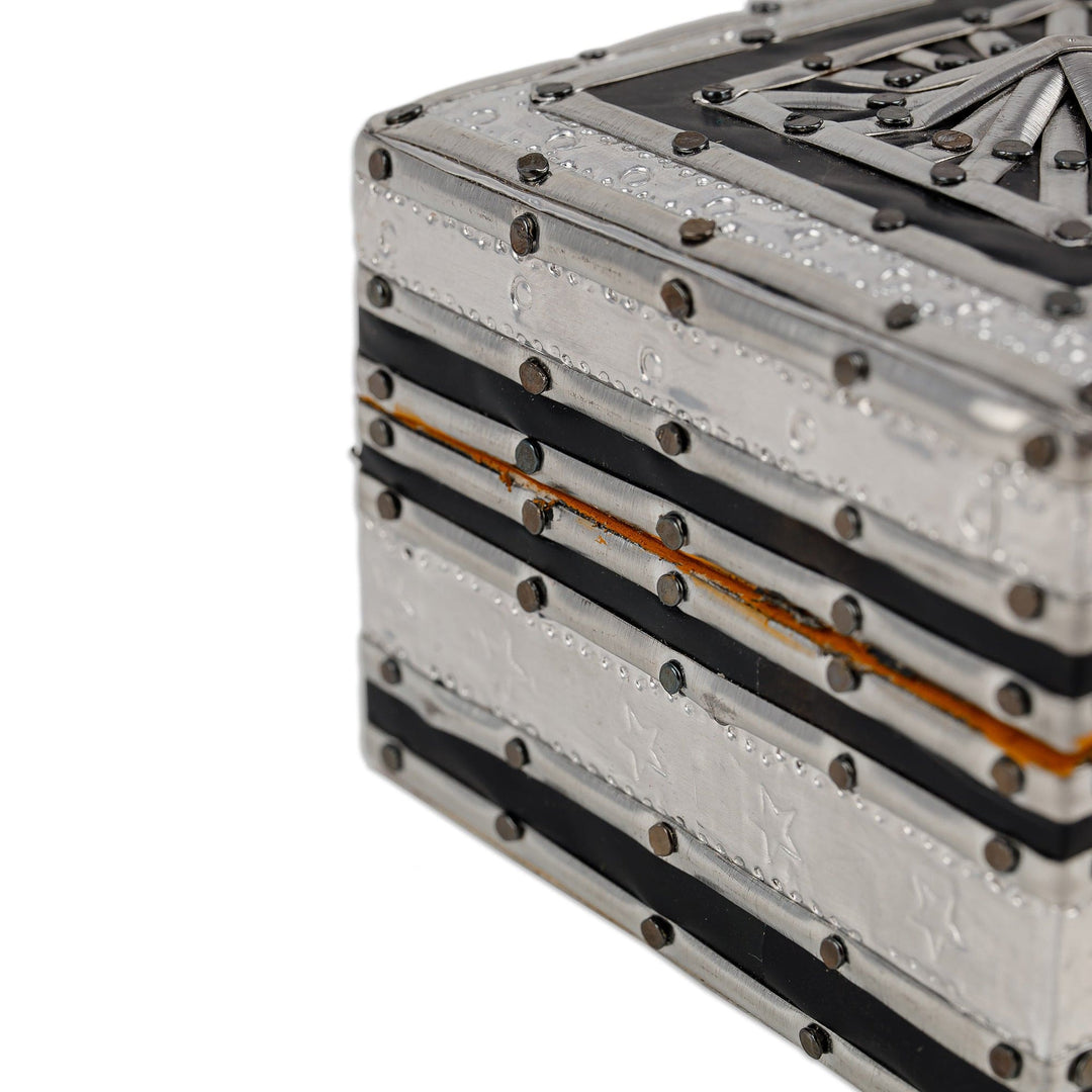 Square Wood Jewelry Box with Tin Aluminum and Brass Accents - Magical Square