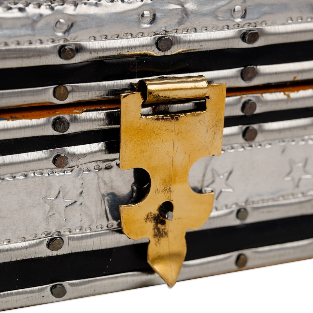 Square Wood Jewelry Box with Tin Aluminum and Brass Accents - Magical Square