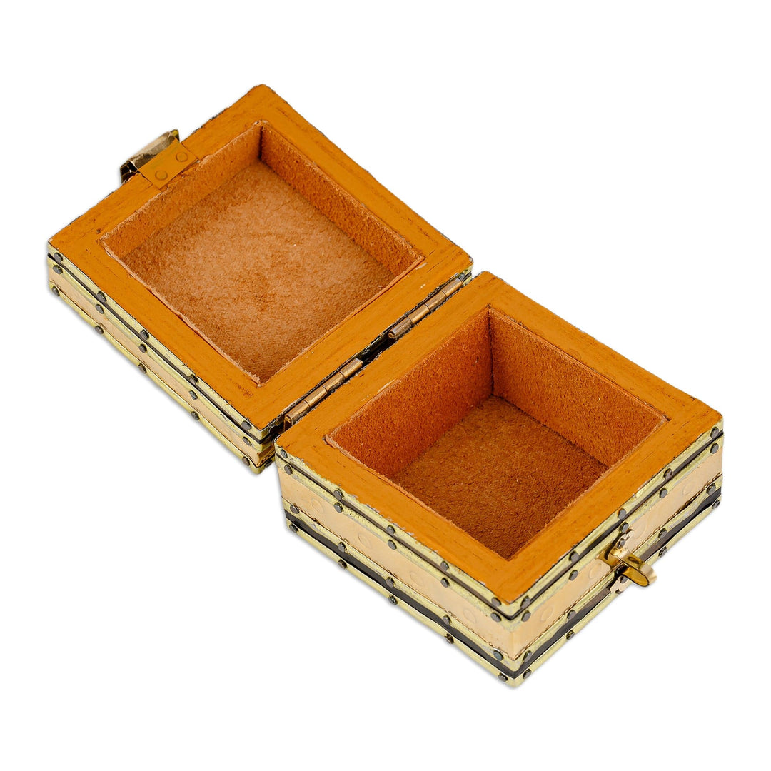 Handcrafted Wood Brass & Tin Jewelry Box with Leather Lining - Resplendent Square