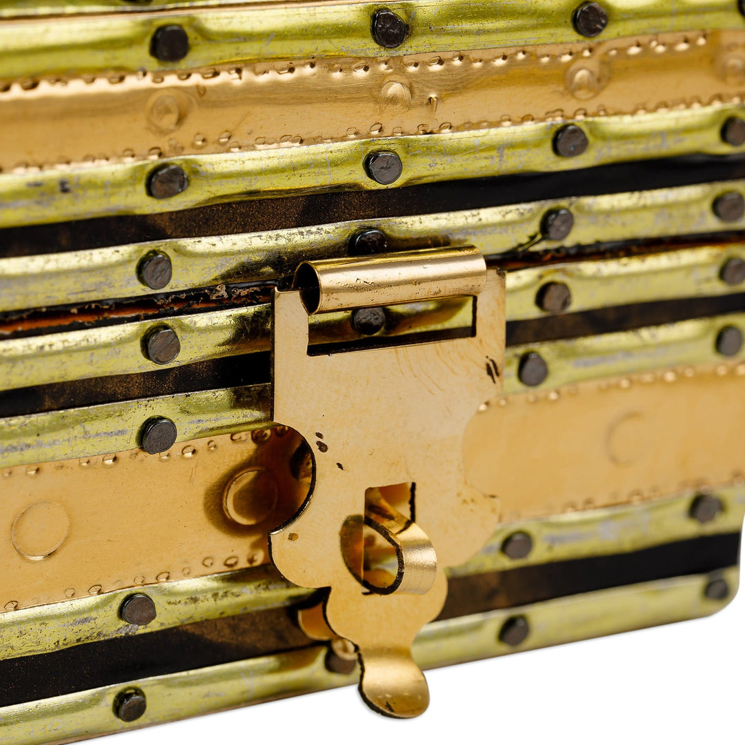 Handcrafted Wood Brass & Tin Jewelry Box with Leather Lining - Resplendent Square