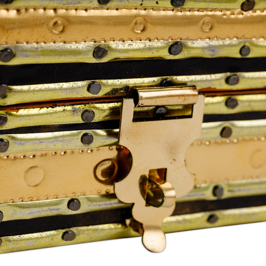 Handmade Leather-Lined Wood Brass and Tin Jewelry Box - Majestic Square