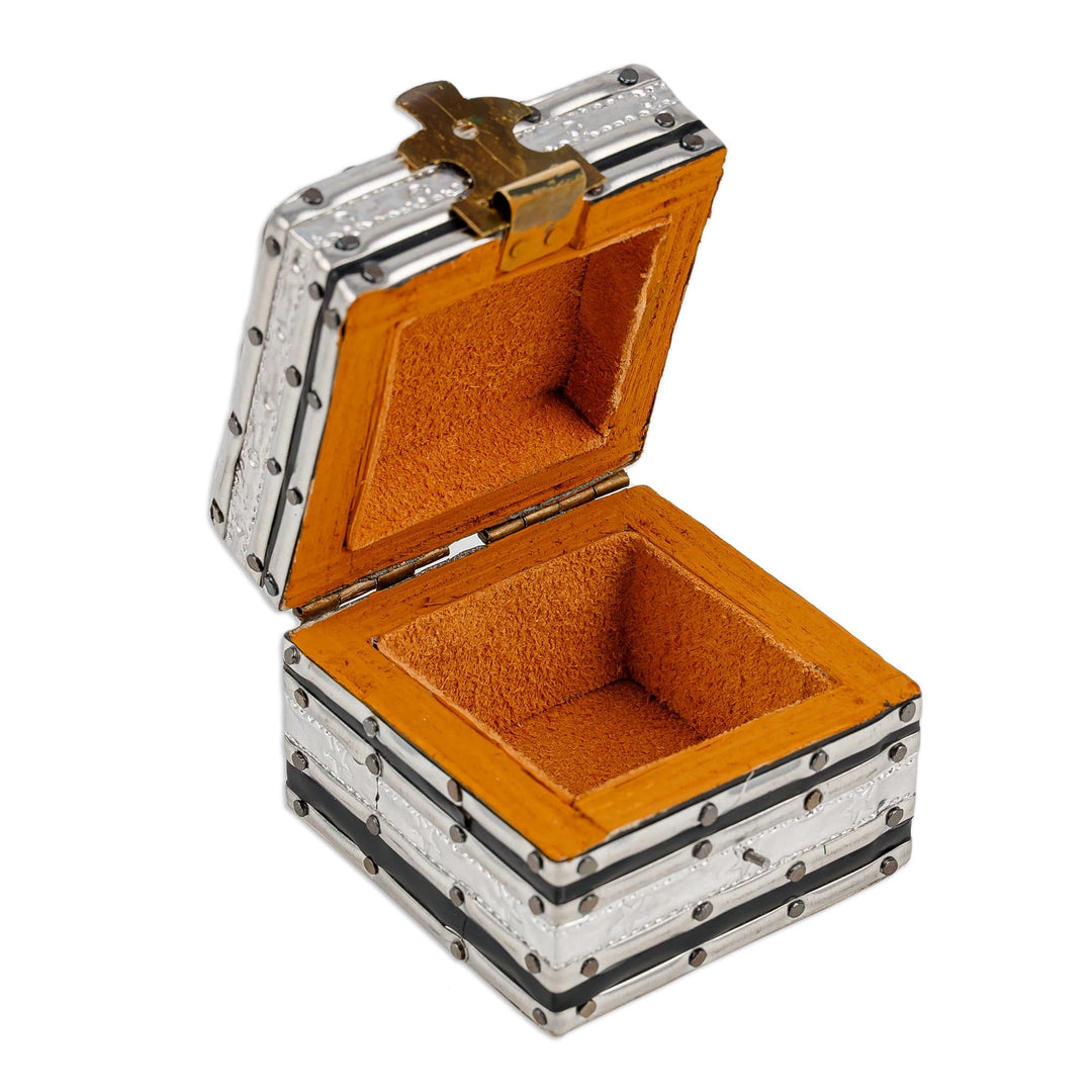 Petite Wood Jewelry Box with Tin Aluminum and Brass Accents - Petite Square