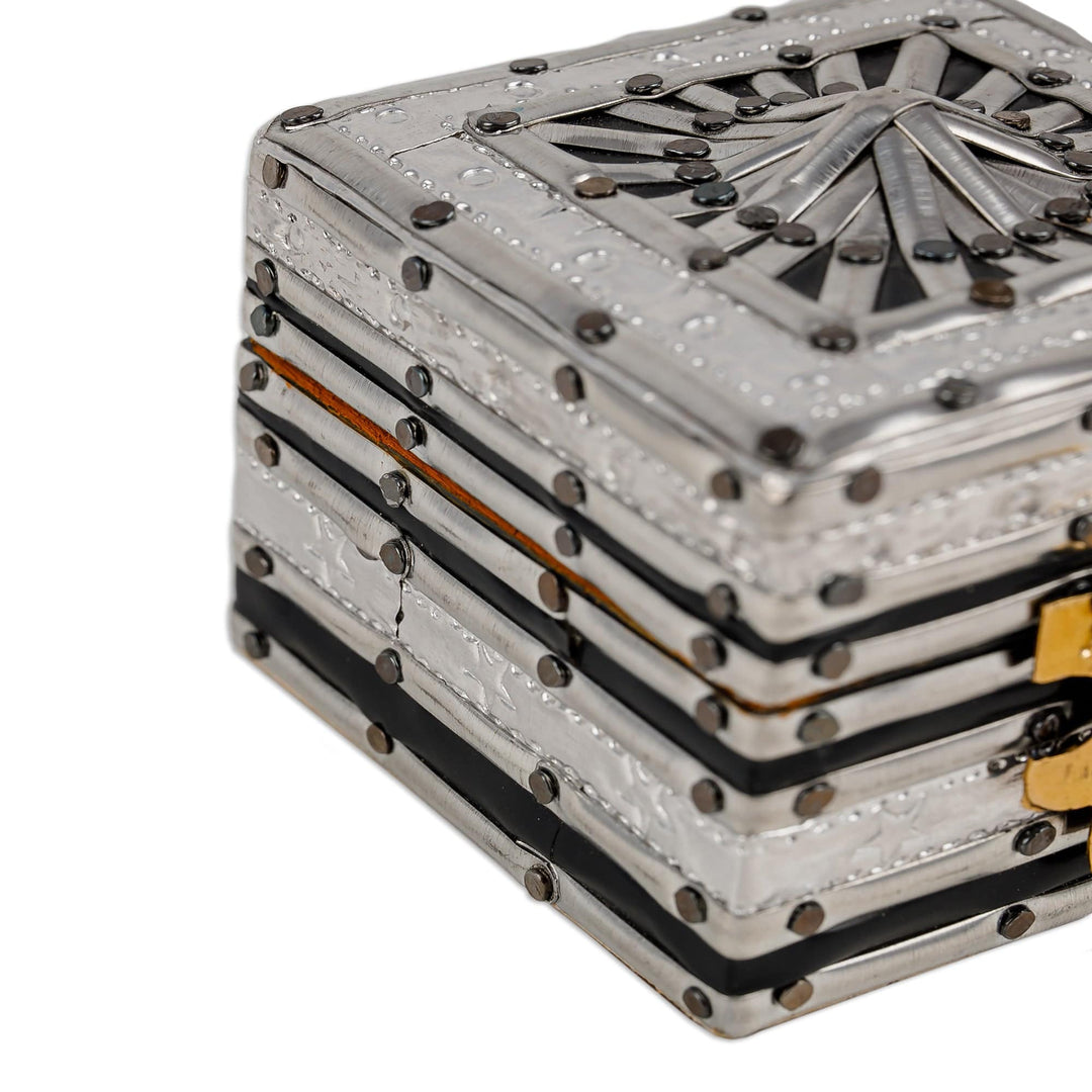 Petite Wood Jewelry Box with Tin Aluminum and Brass Accents - Petite Square