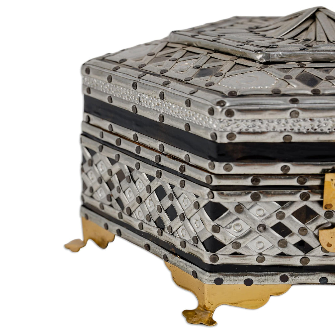 Handcrafted Wood Jewelry Box with Tin Aluminum Brass Accents - Fabulous Hexagon