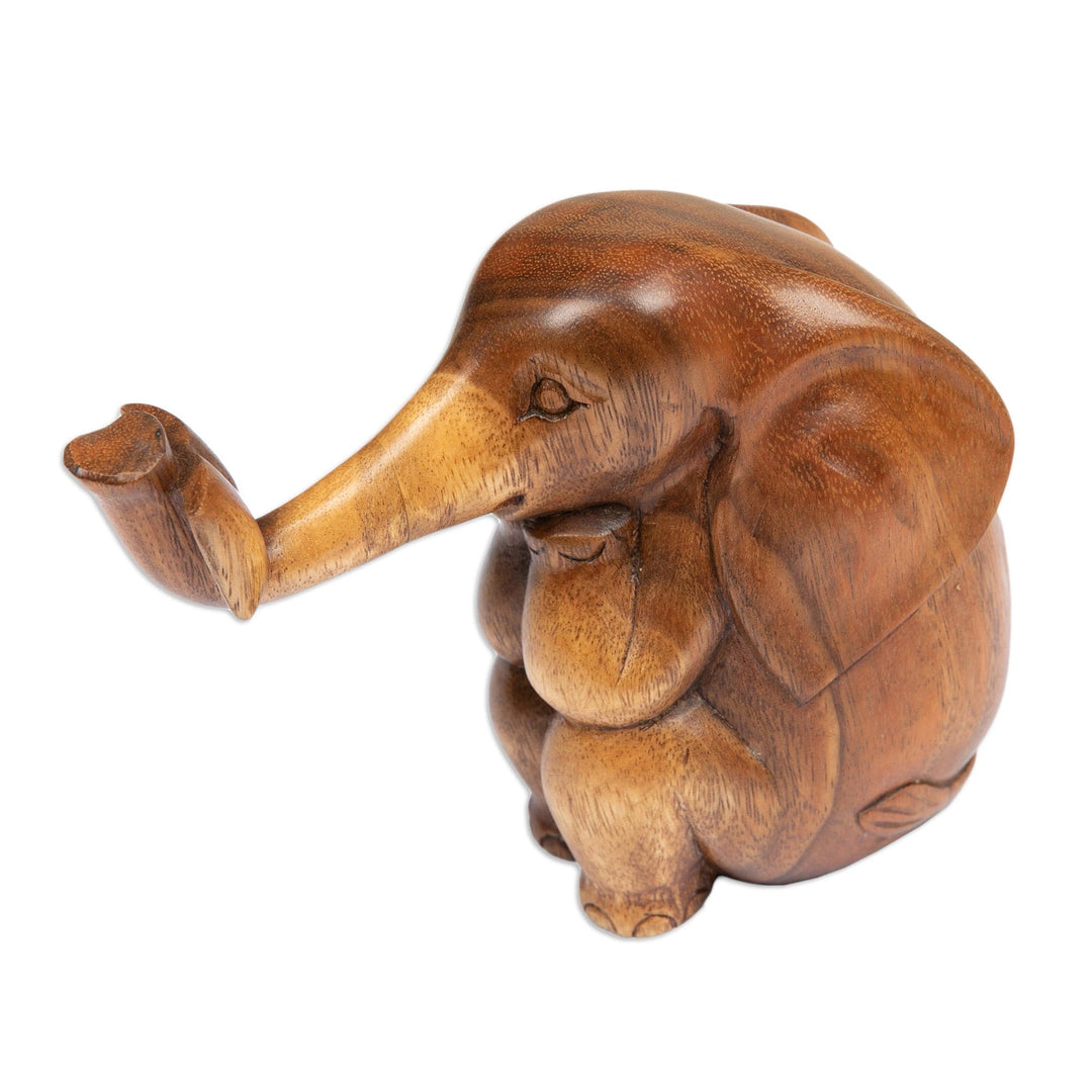 Sculpture of an Elephant Reading a Book Hand-Carved in Wood - Bookworm Elephant