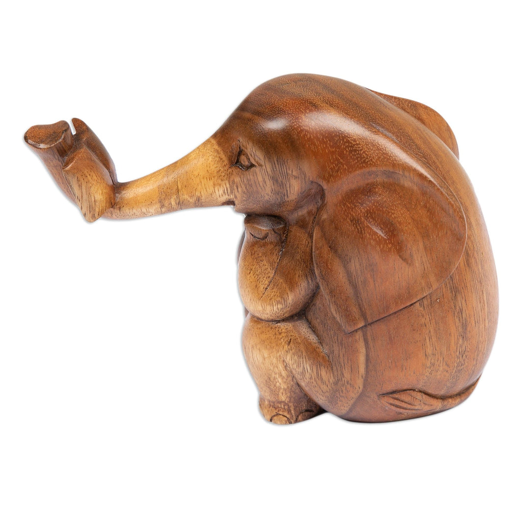 Sculpture of an Elephant Reading a Book Hand-Carved in Wood - Bookworm Elephant