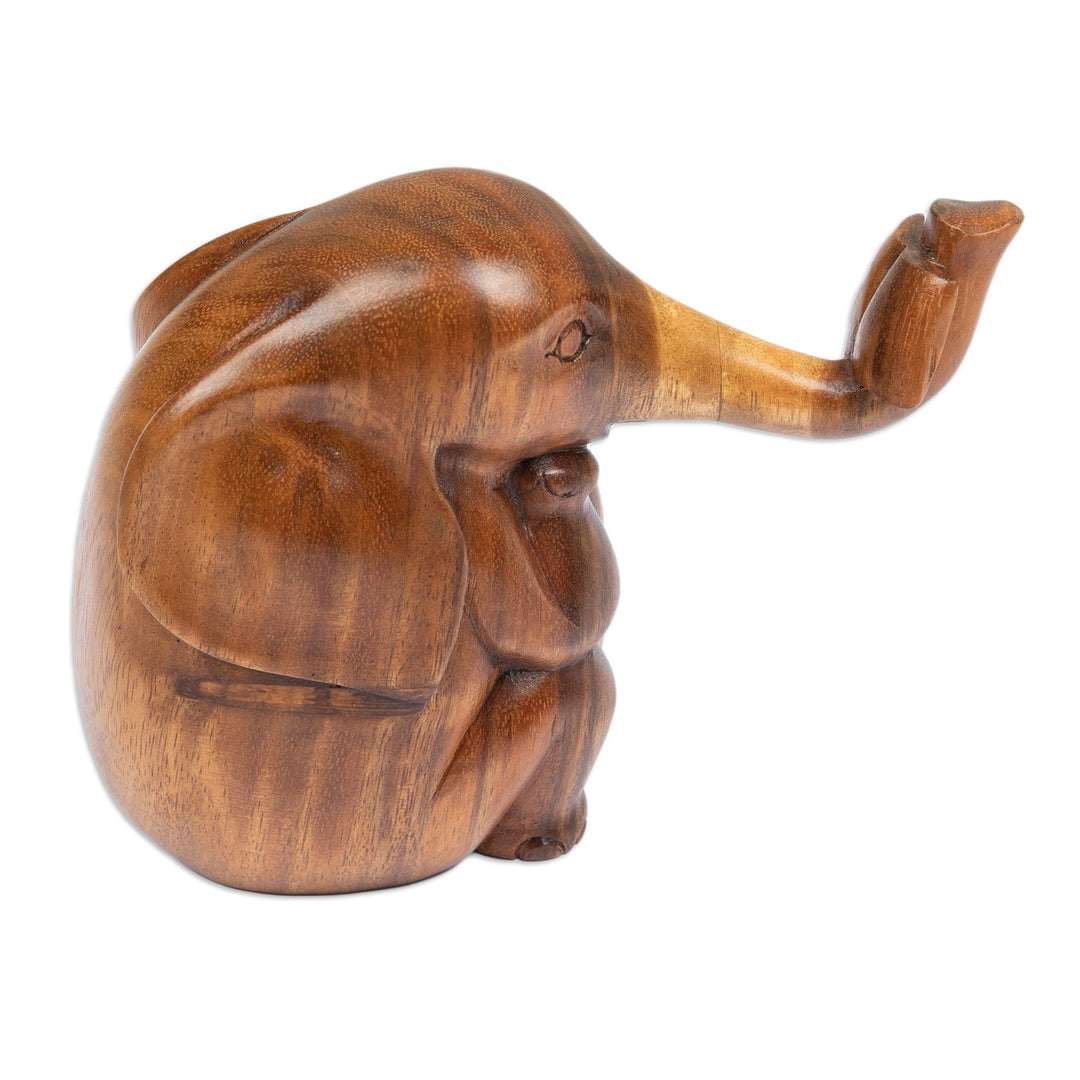 Sculpture of an Elephant Reading a Book Hand-Carved in Wood - Bookworm Elephant