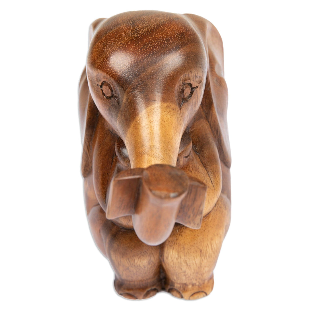 Sculpture of an Elephant Reading a Book Hand-Carved in Wood - Bookworm Elephant