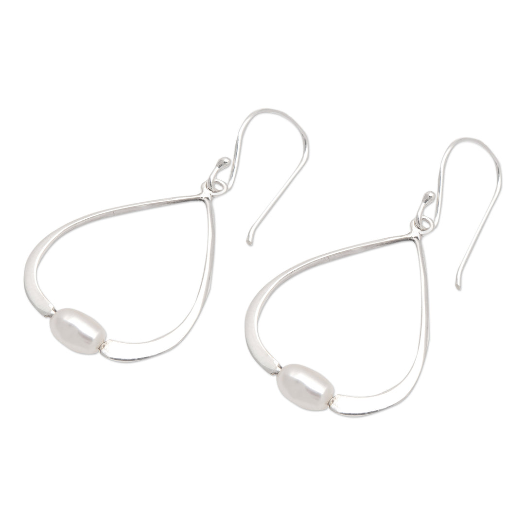 Modern Peach-Toned Cultured Pearl Dangle Earrings - Ocean Core