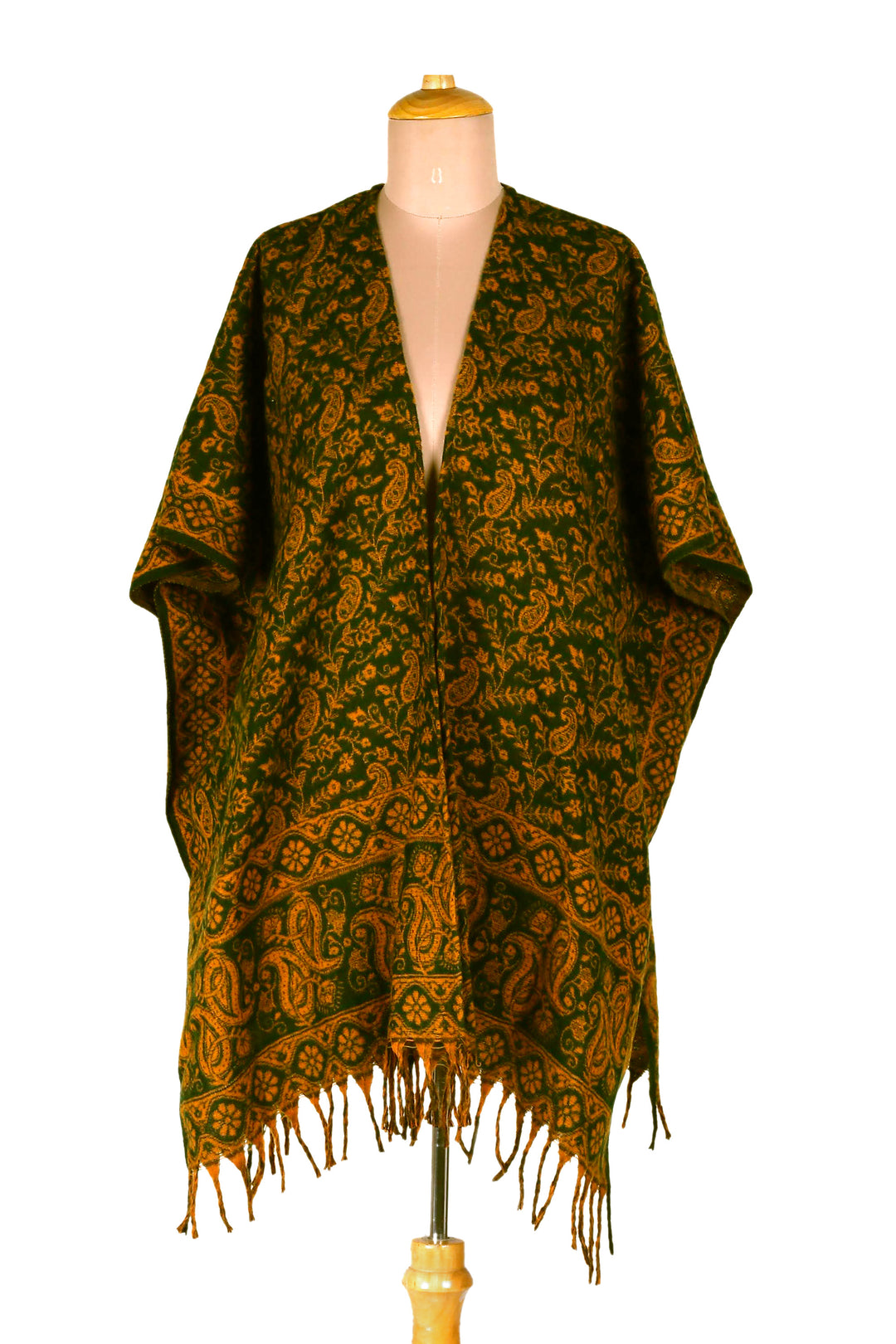 Yellow and Green Open Front Fringed Floral Ruana - Into the Green