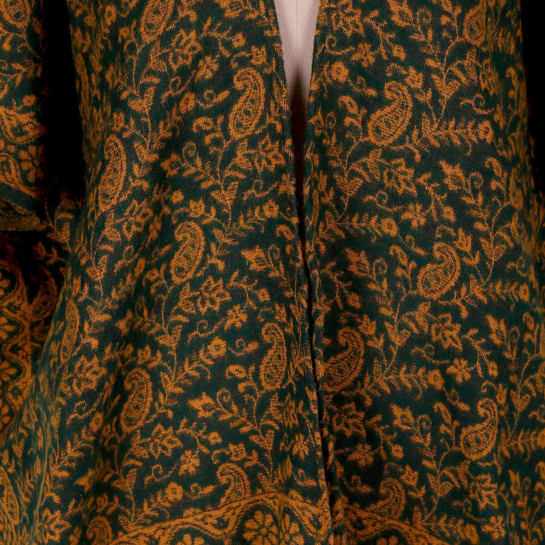 Yellow and Green Open Front Fringed Floral Ruana - Into the Green