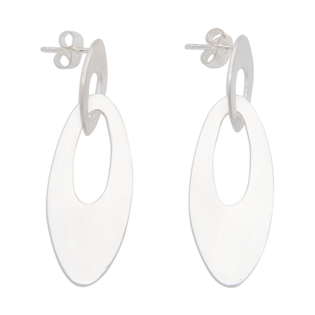 Modern Oval-Shaped Sterling Silver Dangle Earrings - Distinguished Oval