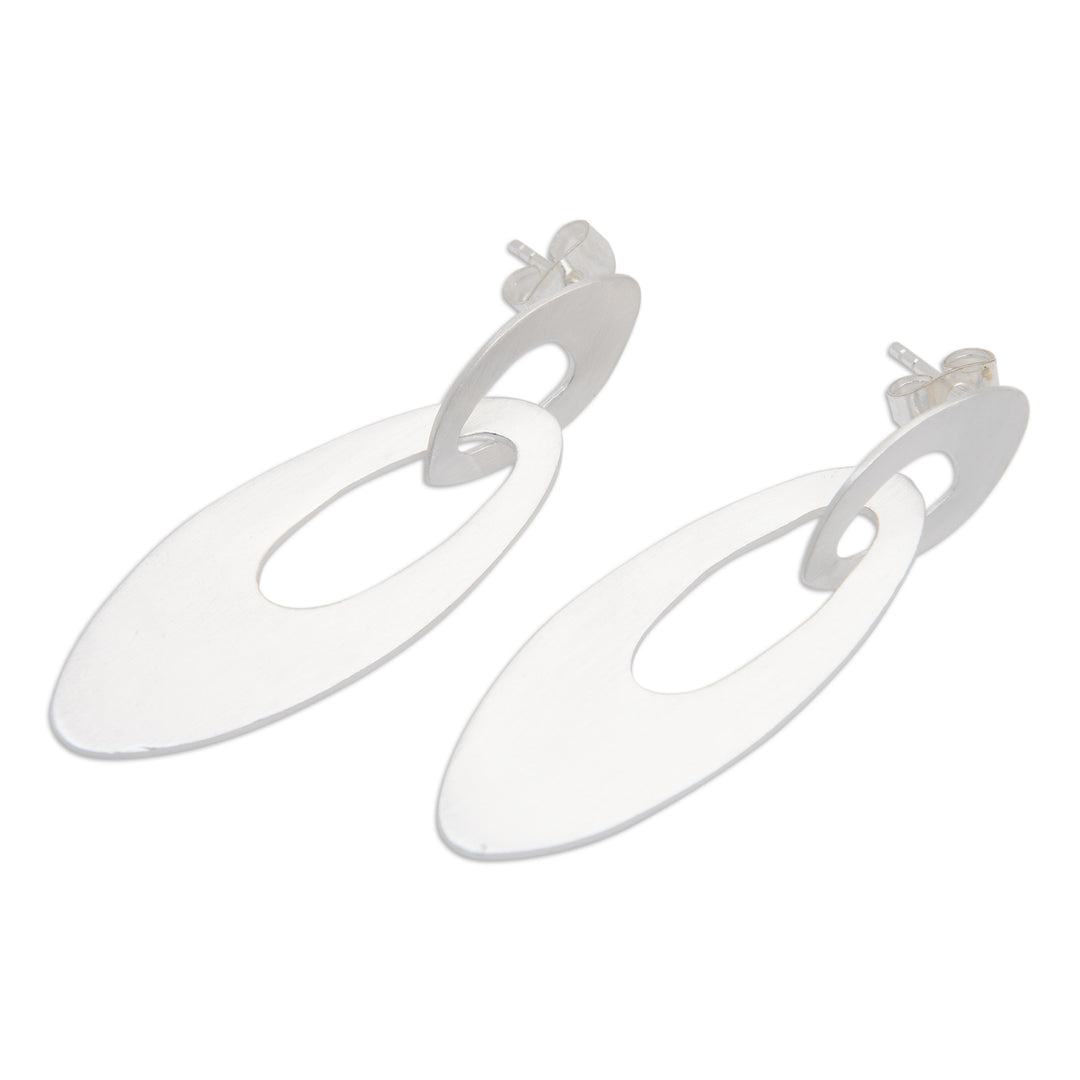 Modern Oval-Shaped Sterling Silver Dangle Earrings - Distinguished Oval