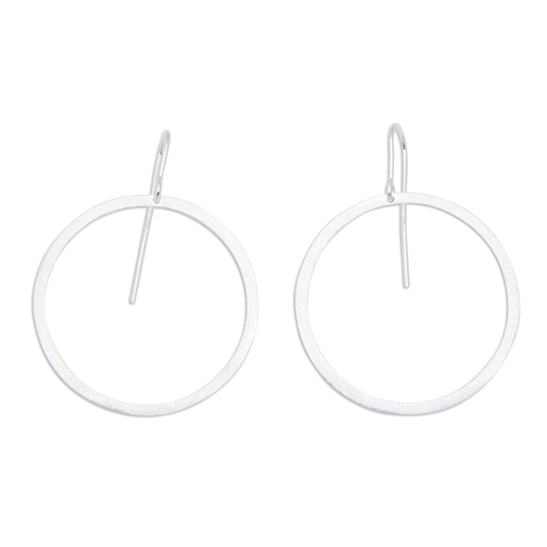 Brushed-Satin-Finished Round Sterling Silver Drop Earrings - Minimalist Hour