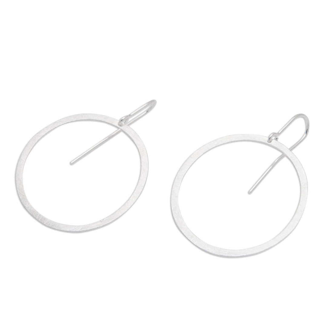 Brushed-Satin-Finished Round Sterling Silver Drop Earrings - Minimalist Hour