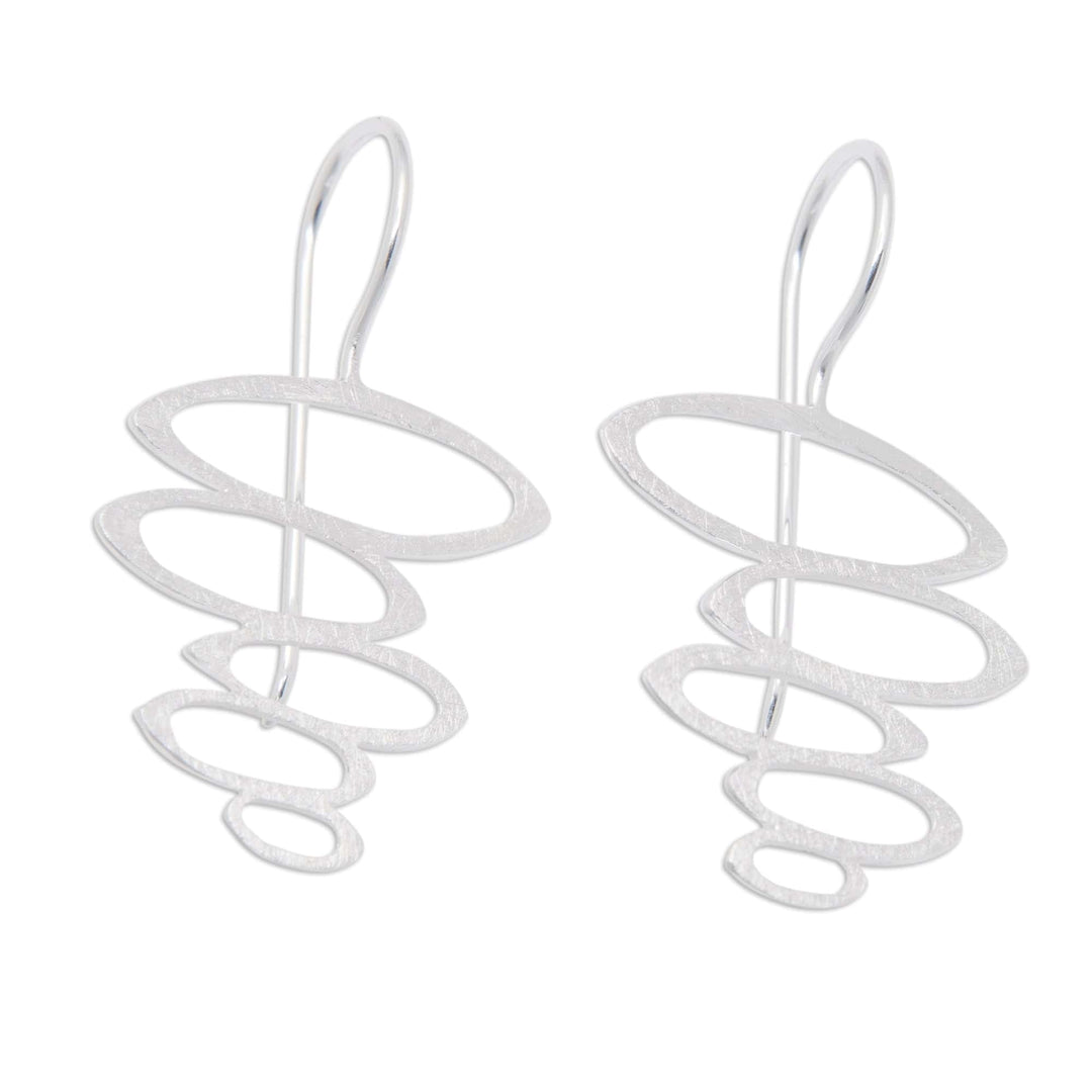 Modern Sterling Silver Drop Earrings in Brushed Satin Finish - Bubble Stairs