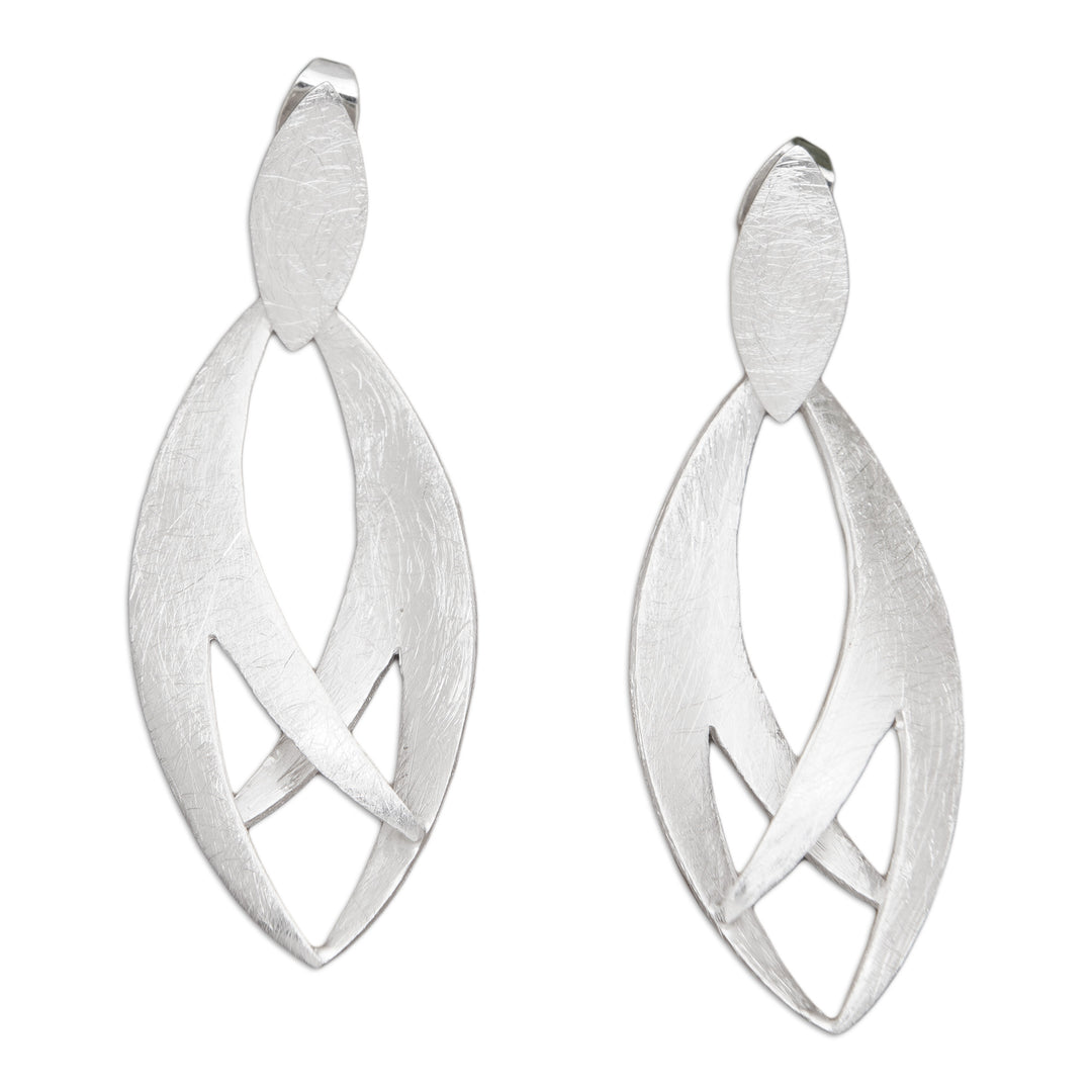 Modern Leafy Sterling Silver Dangle Earrings - Platycerium