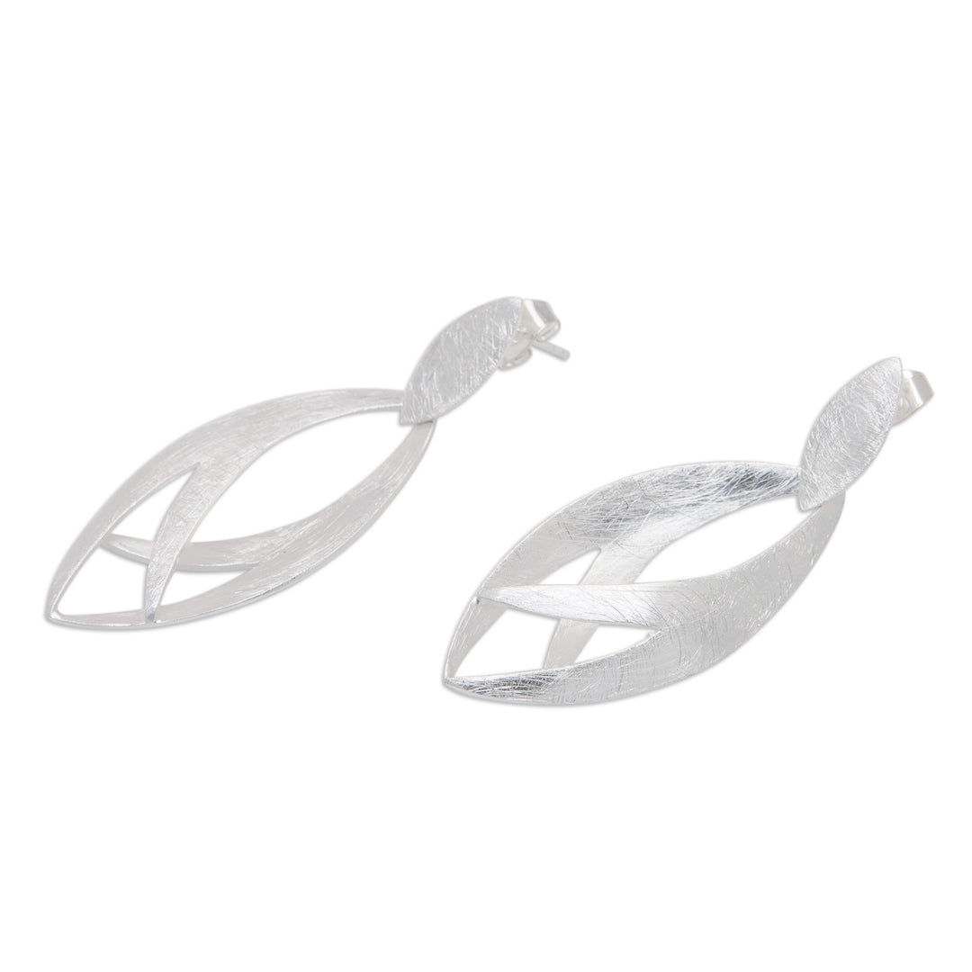 Modern Leafy Sterling Silver Dangle Earrings - Platycerium