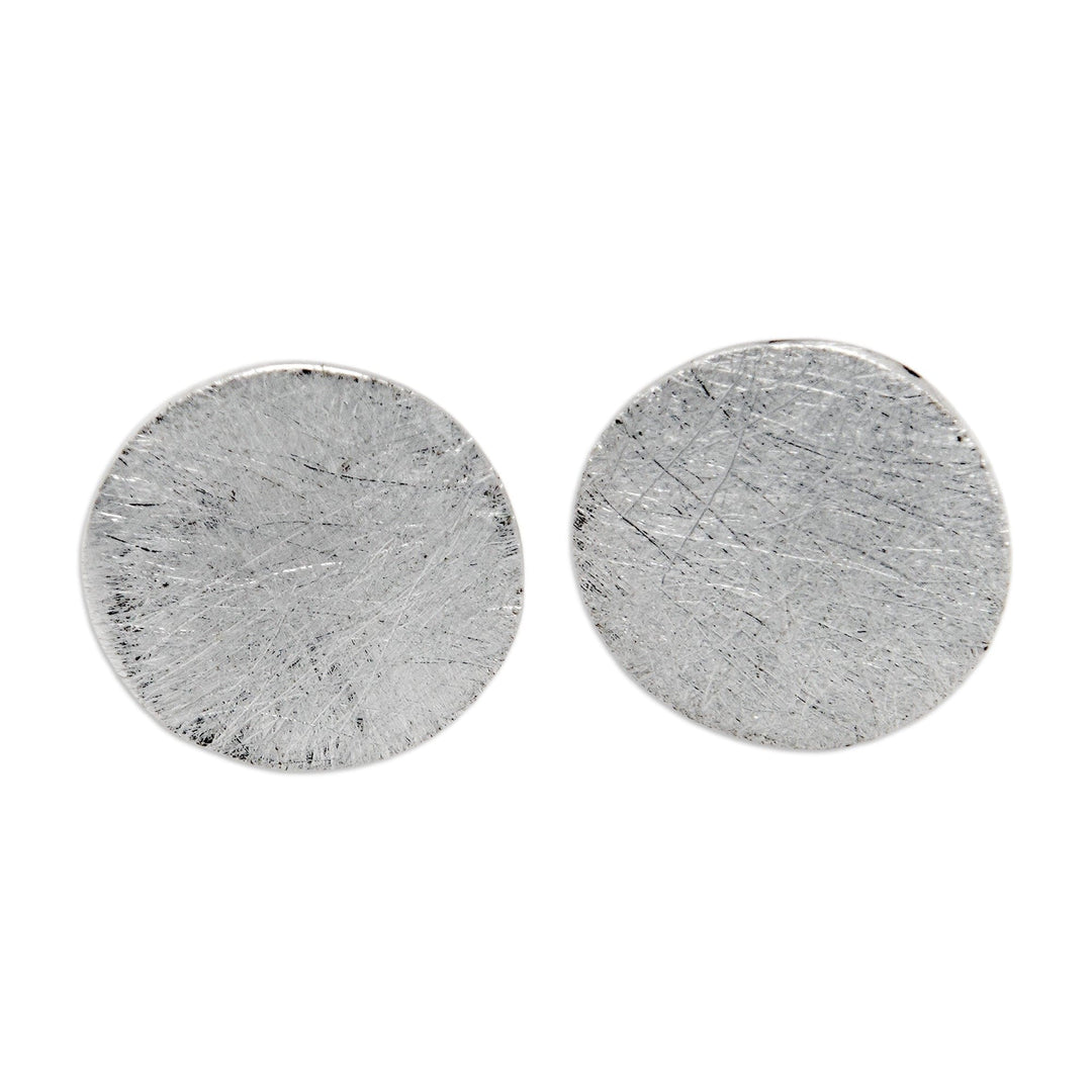 Brushed-Satin-Finished Round Sterling Silver Stud Earrings - Novel Core