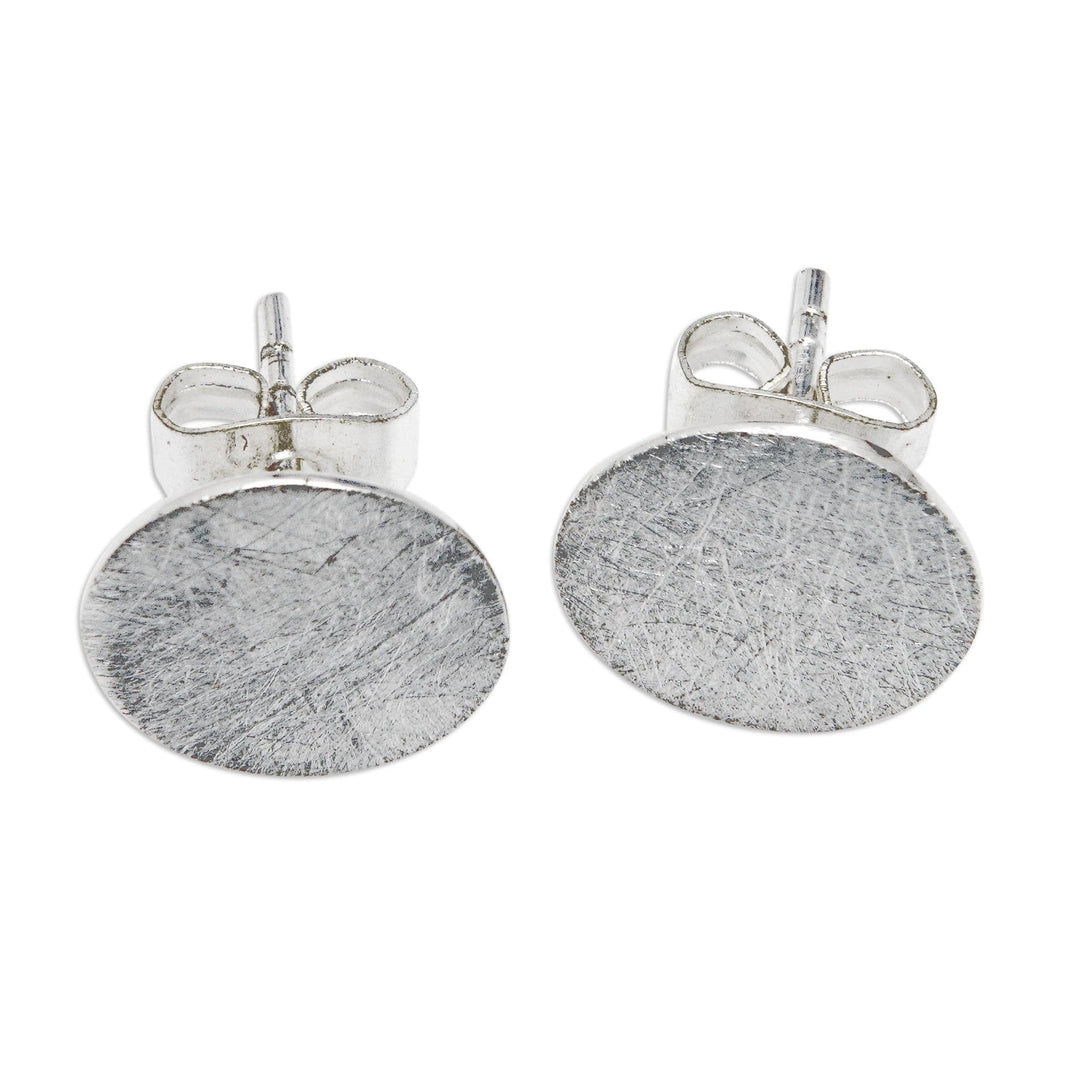 Brushed-Satin-Finished Round Sterling Silver Stud Earrings - Novel Core