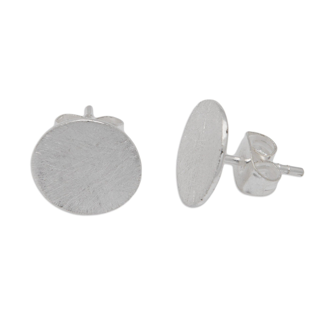 Brushed-Satin-Finished Round Sterling Silver Stud Earrings - Novel Core