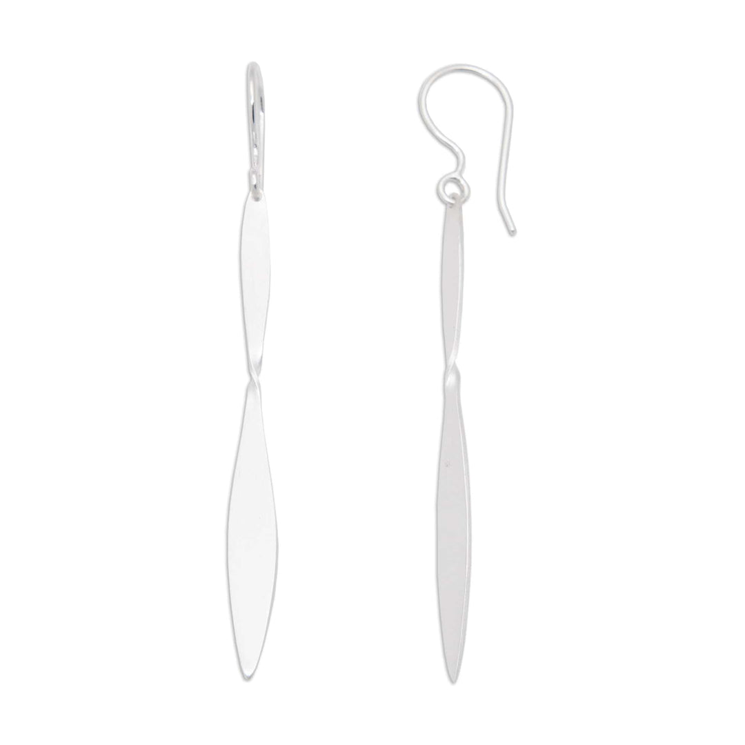Brushed-Satin-Finished Sterling Silver Dangle Earrings - Sparkling Sword