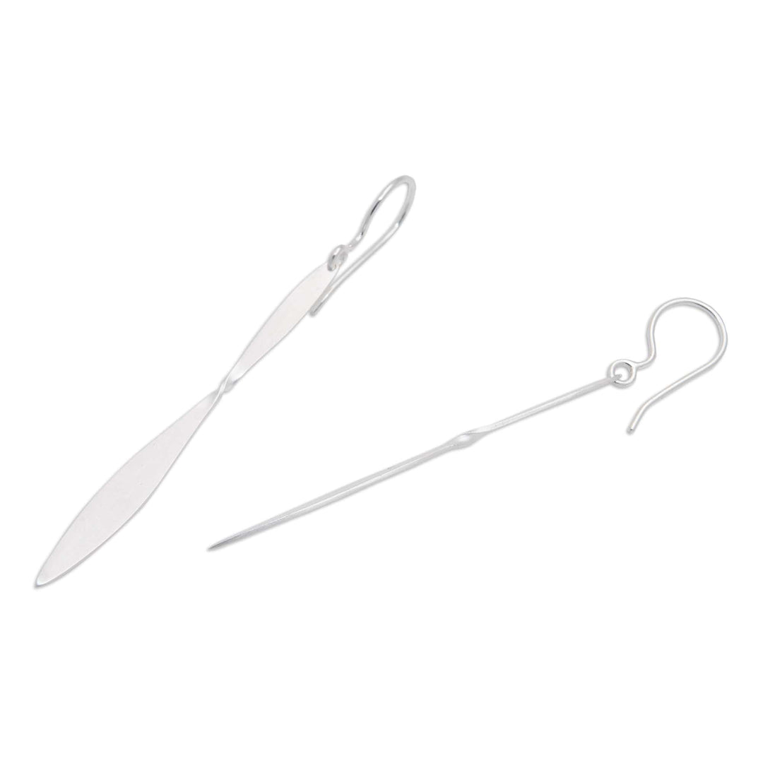 Brushed-Satin-Finished Sterling Silver Dangle Earrings - Sparkling Sword