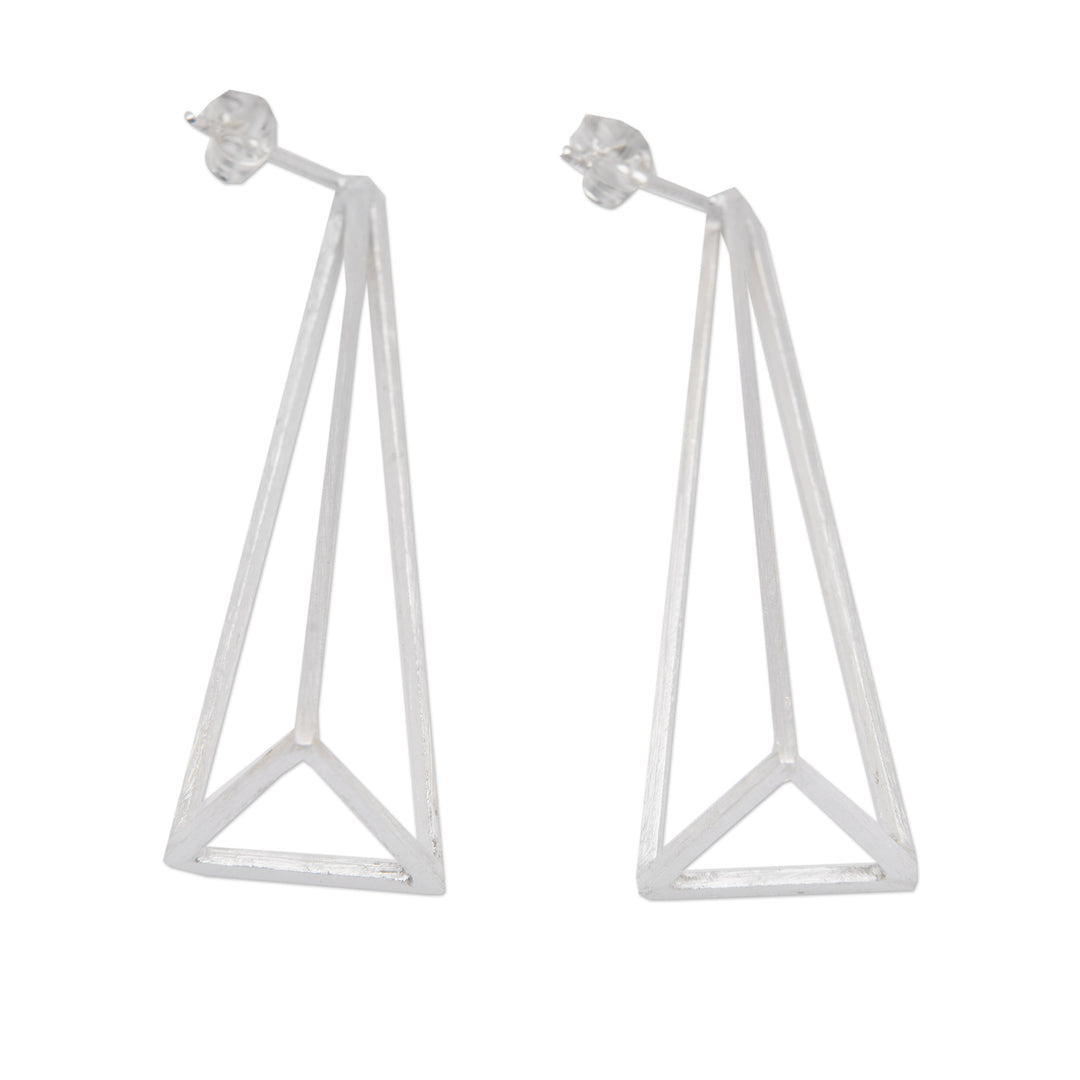 Modern Pyramid-Shaped Sterling Silver Drop Earrings - Nouvelle Pyramid