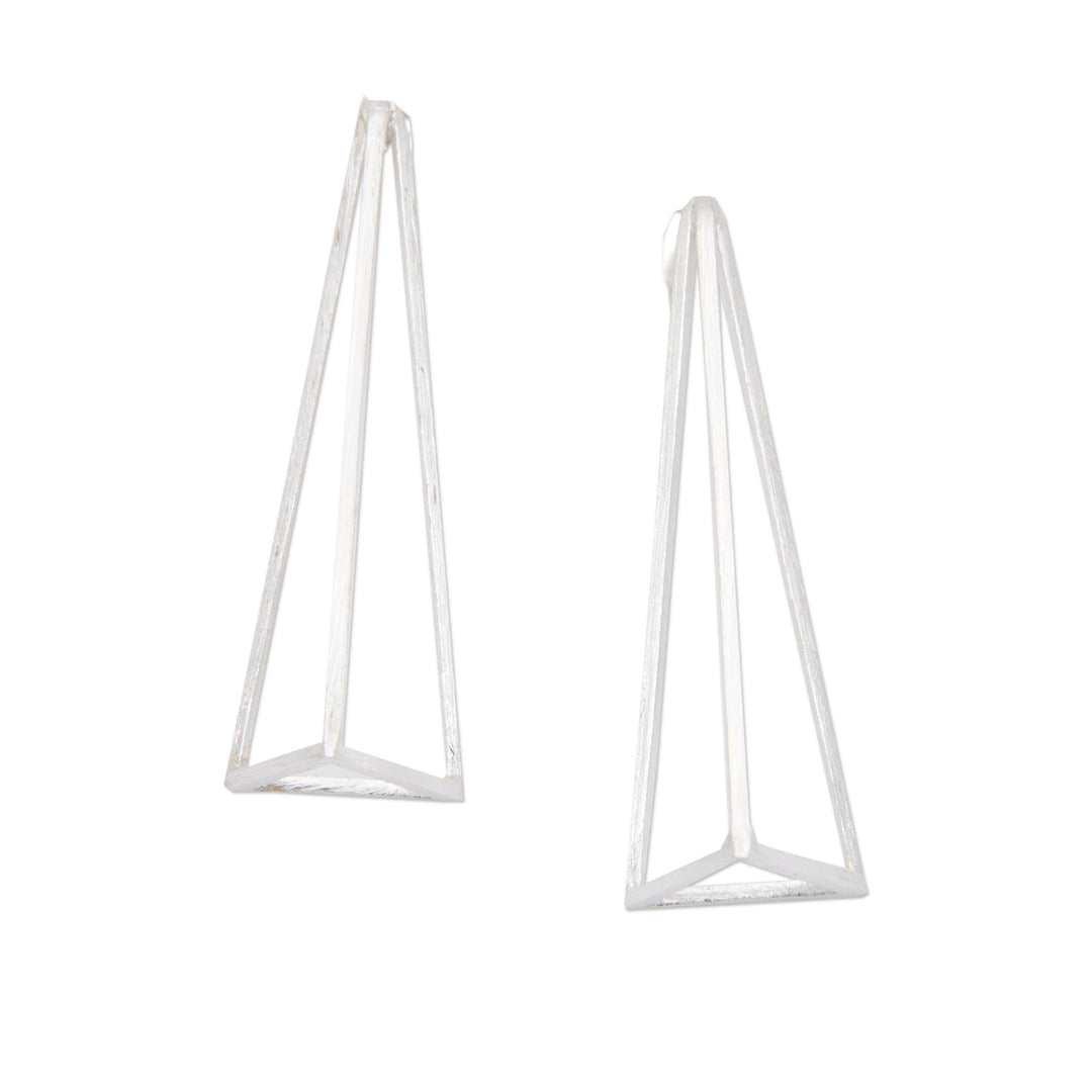 Modern Pyramid-Shaped Sterling Silver Drop Earrings - Nouvelle Pyramid