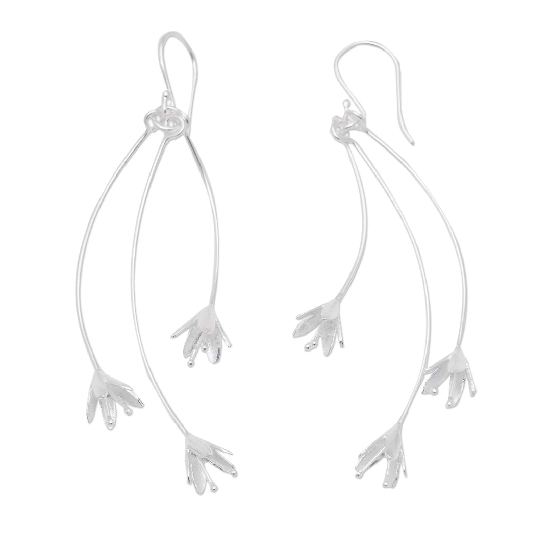 Floral Brushed-Satin Sterling Silver Dangle Earrings - Raining Lilies