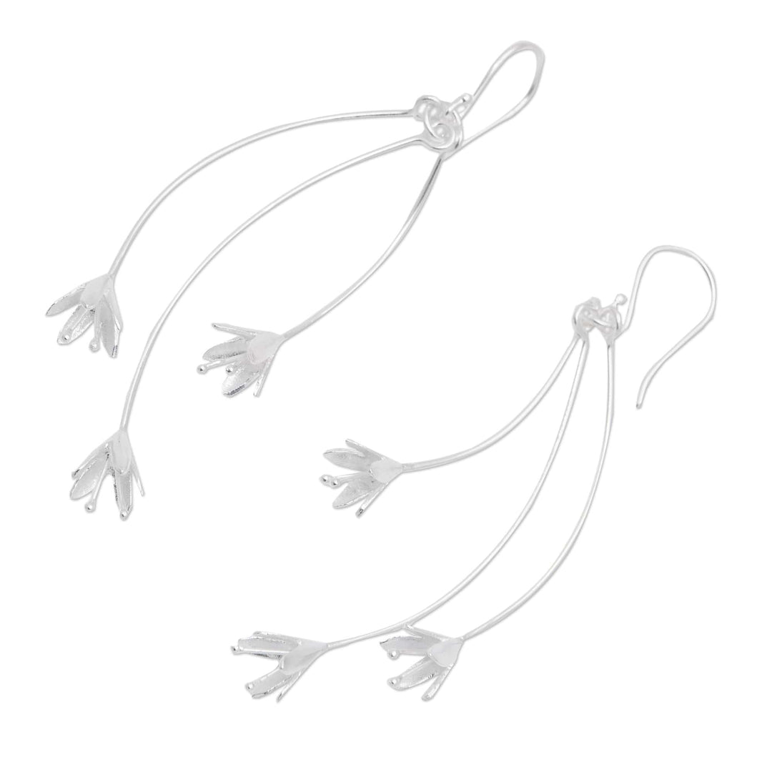 Floral Brushed-Satin Sterling Silver Dangle Earrings - Raining Lilies