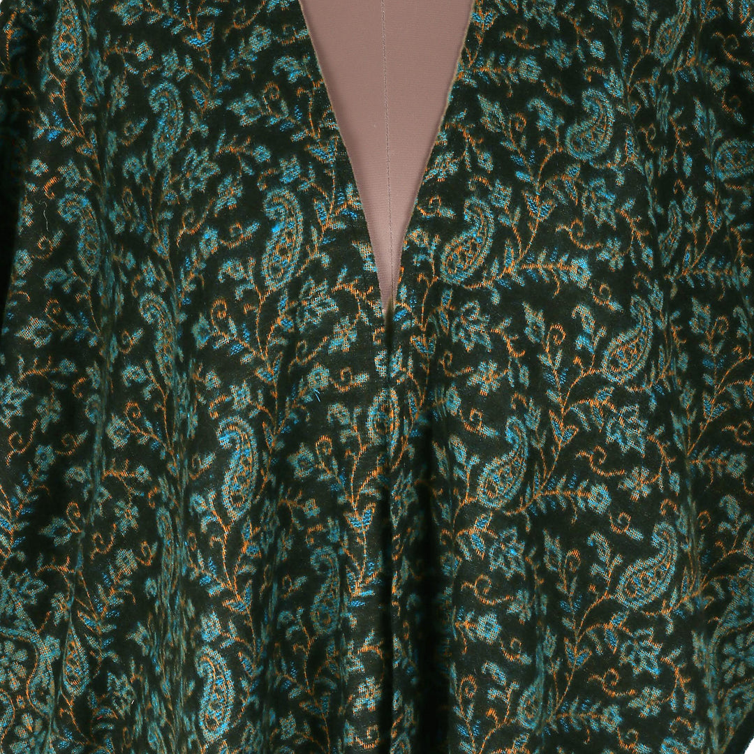 Paisley Floral Leaf-Themed Open Front Fringed Ruana - Paisley Garden