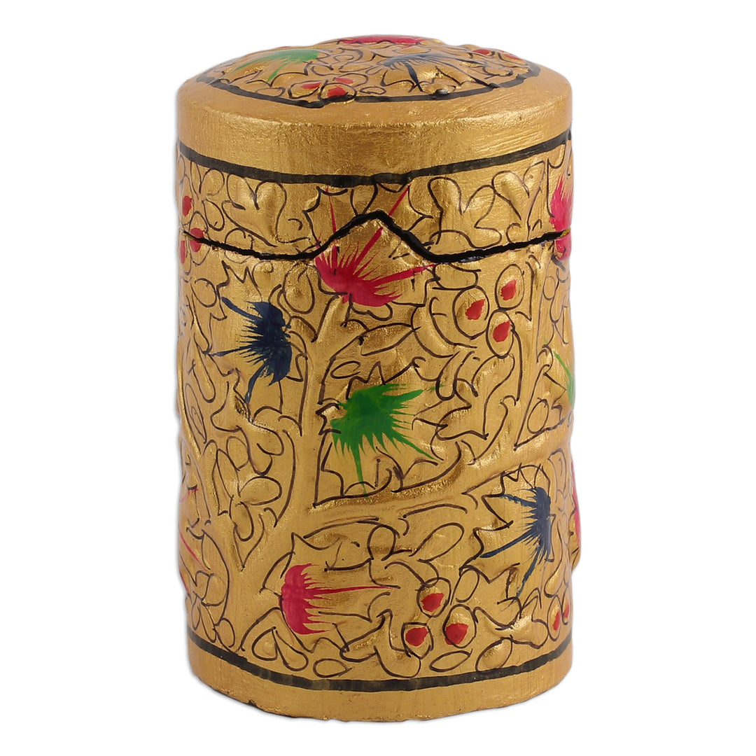 Handcrafted Golden-Toned Leafy Papier Mache Toothpick Holder - Golden Valley