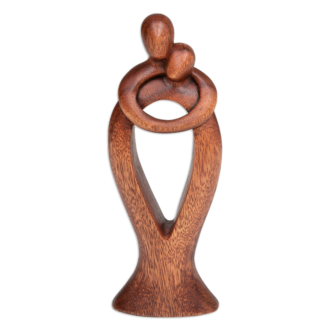 Hand-Carved Romantic Semi-Abstract Suar Wood Sculpture - Valentine Romance