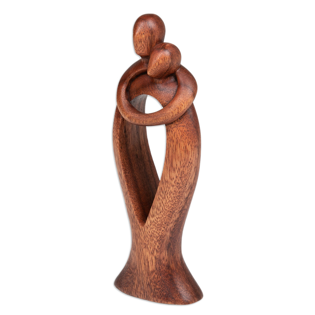 Hand-Carved Romantic Semi-Abstract Suar Wood Sculpture - Valentine Romance
