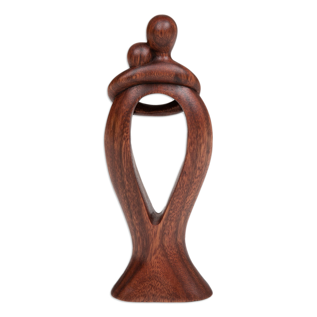 Hand-Carved Romantic Semi-Abstract Suar Wood Sculpture - Valentine Romance