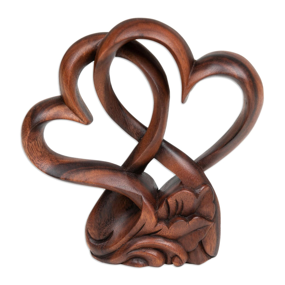 Handmade Heart-Themed Floral and Leafy Suar Wood Sculpture - Beloved Heart