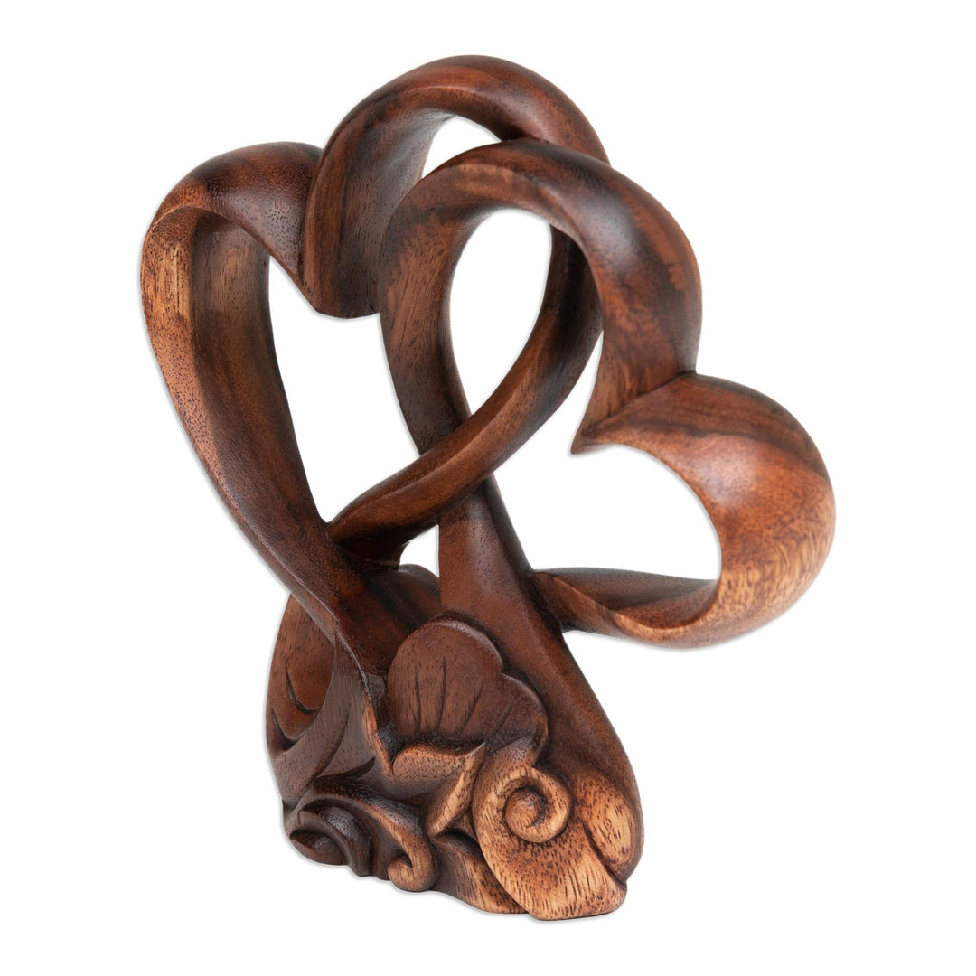 Handmade Heart-Themed Floral and Leafy Suar Wood Sculpture - Beloved Heart