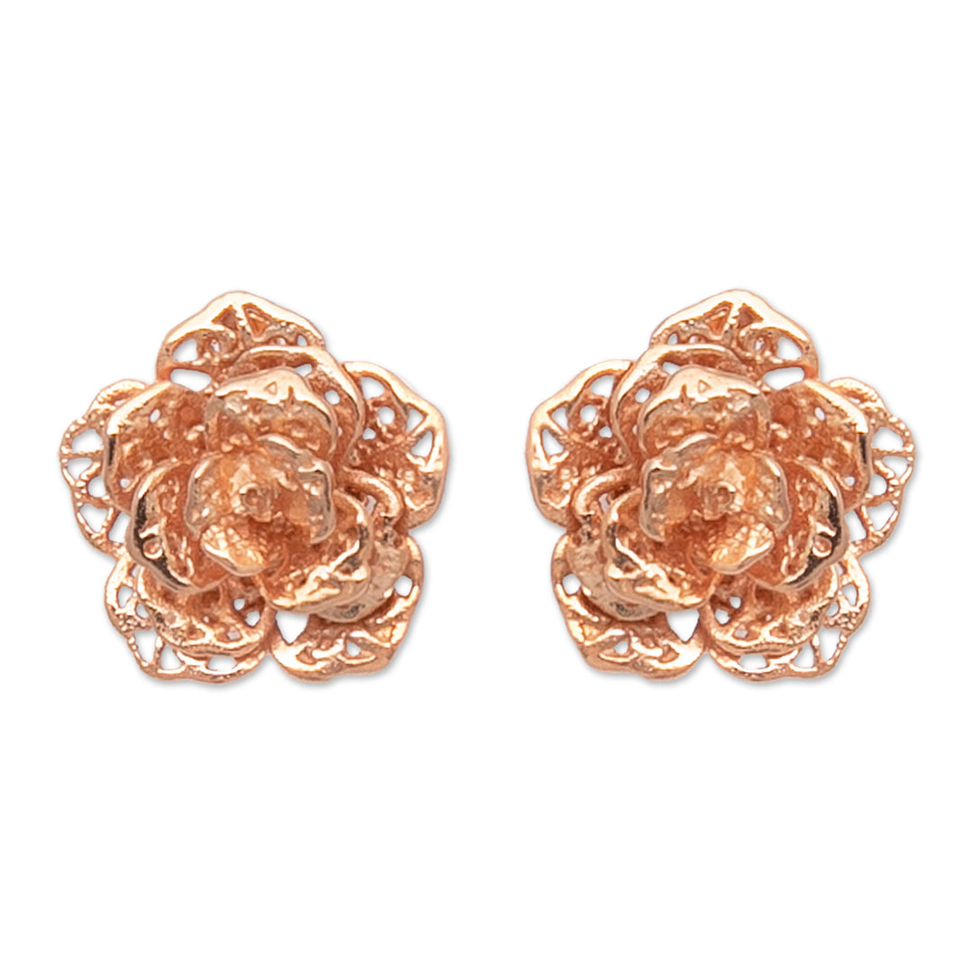 Polished Floral 18k Rose Gold-Plated Button Earrings - Primaveral Rose