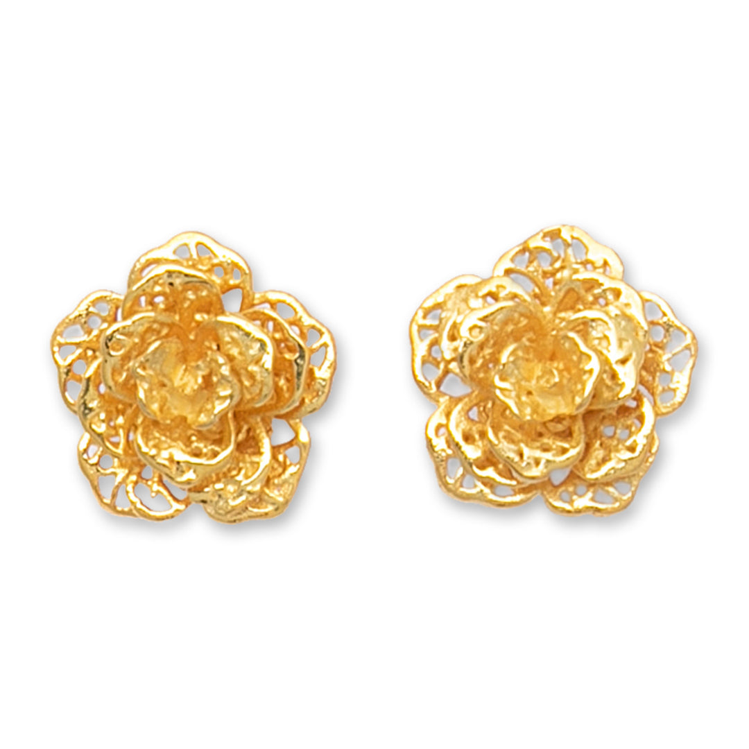 Polished Floral 18k Gold-Plated Button Earrings - Summery Rose
