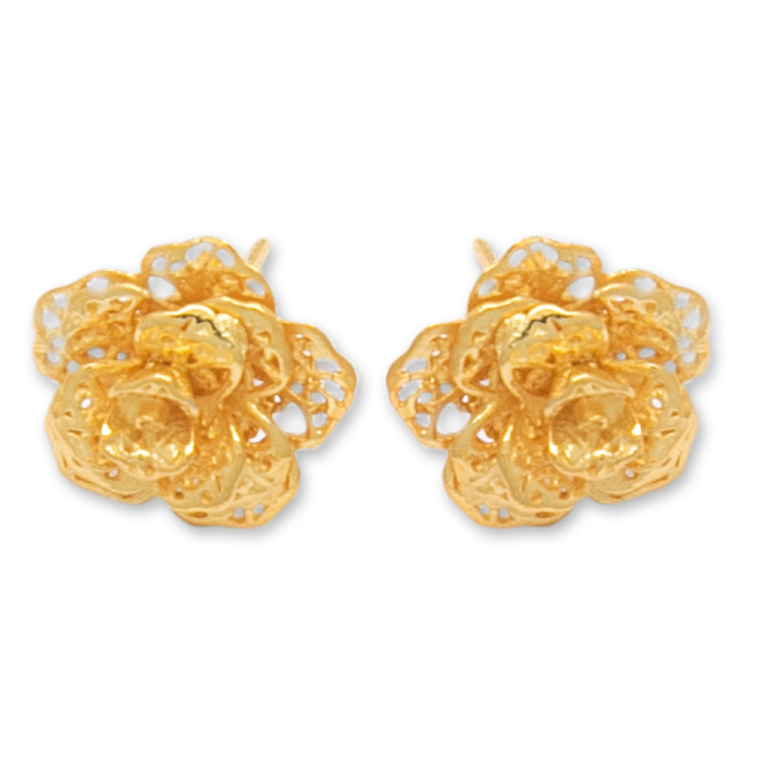 Polished Floral 18k Gold-Plated Button Earrings - Summery Rose