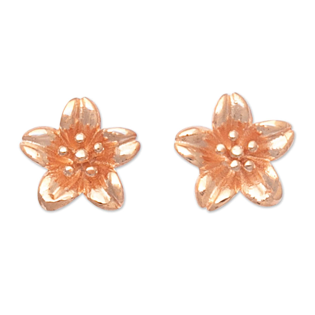 18k Rose Gold-Plated Floral Sterling Silver Button Earrings - Spring Frangipani