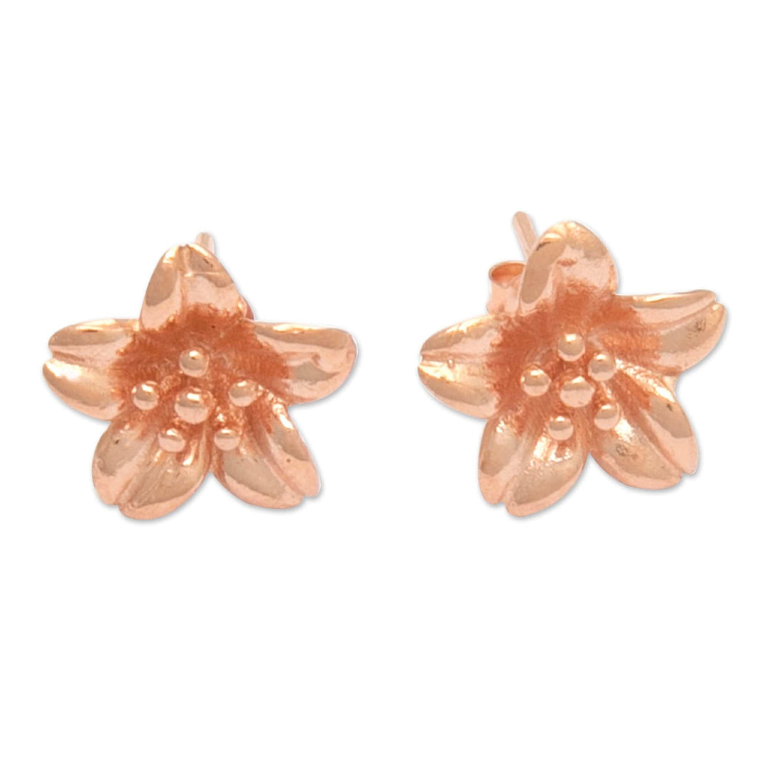 18k Rose Gold-Plated Floral Sterling Silver Button Earrings - Spring Frangipani