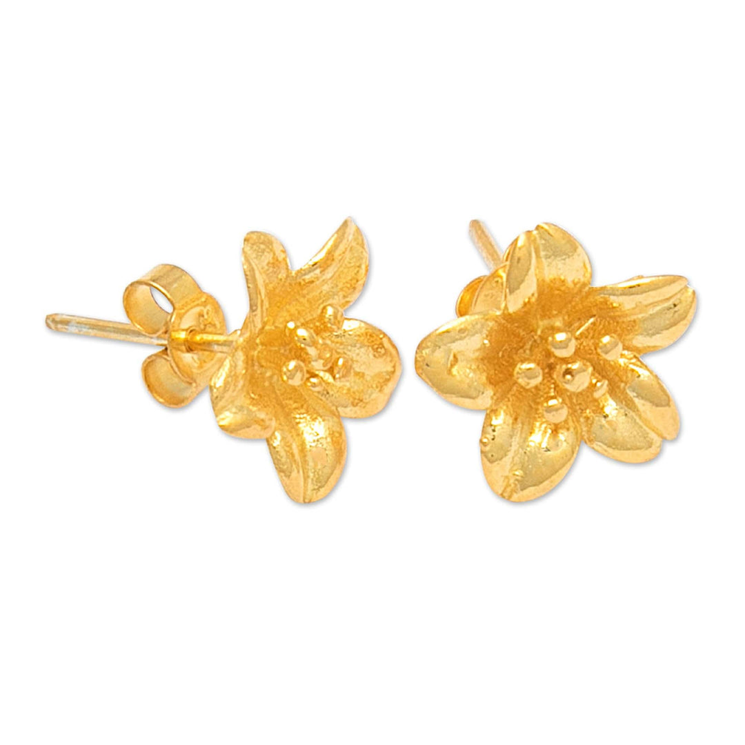 18k Gold-Plated Floral Sterling Silver Button Earrings - Summery Frangipani