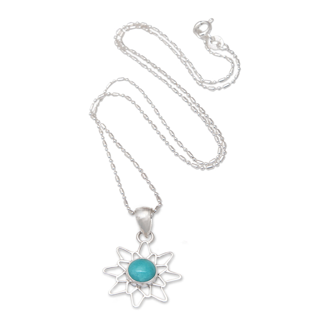 Sterling Silver Amazonite Chakra Flower Pendant Necklace - Chakra Splendor