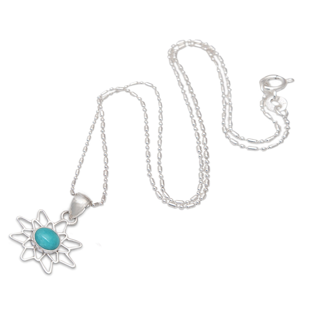 Sterling Silver Amazonite Chakra Flower Pendant Necklace - Chakra Splendor