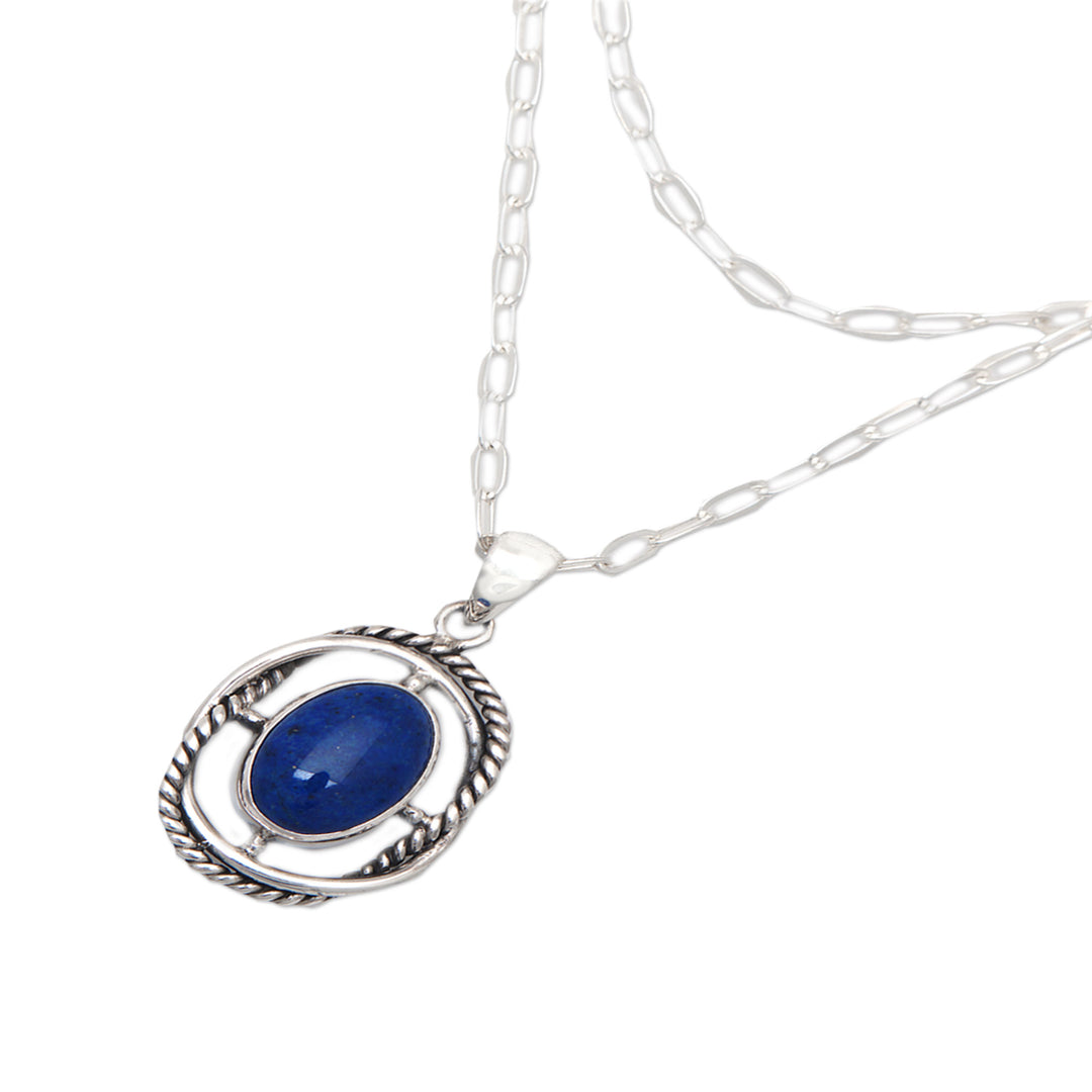 Modern Sterling Silver Lapis Lazuli Pendant Necklace - Midnight Cross