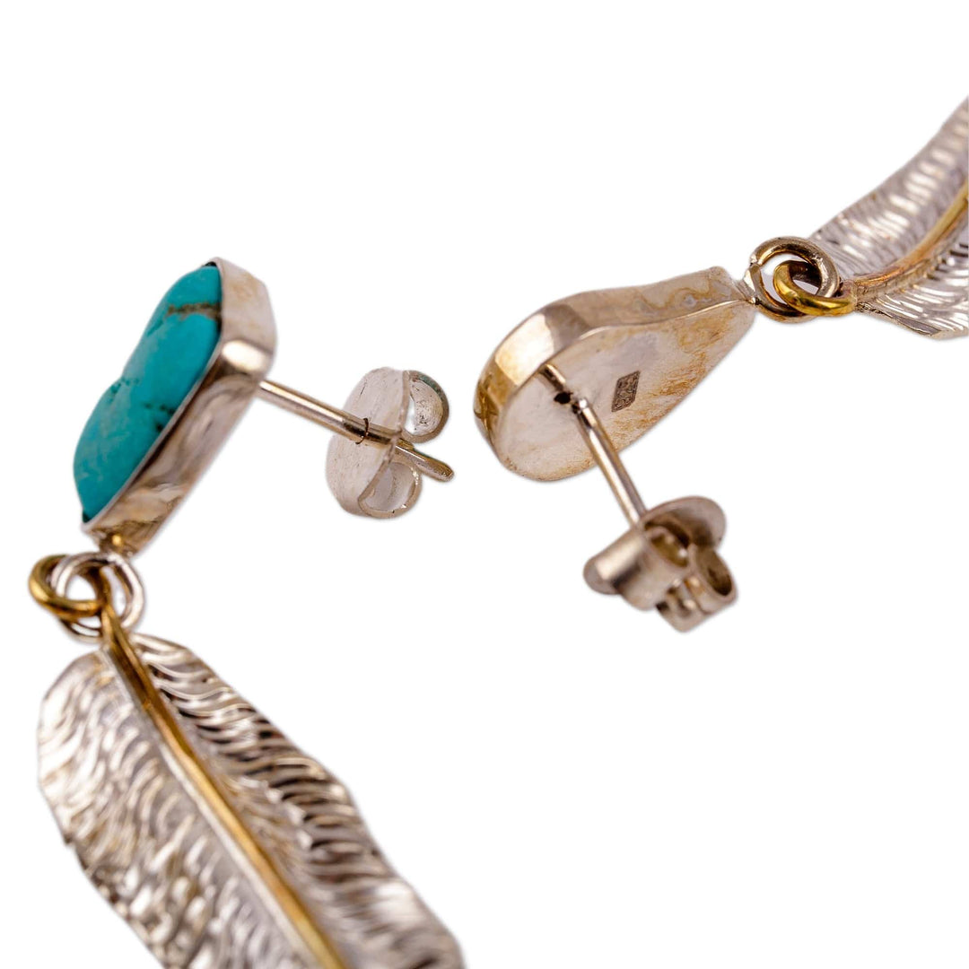 Polished Feather-Themed Natural Turquoise Dangle Earrings - Freedom Feathers