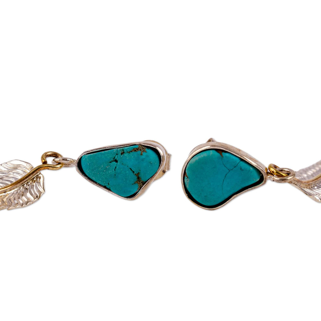 Polished Feather-Themed Natural Turquoise Dangle Earrings - Freedom Feathers